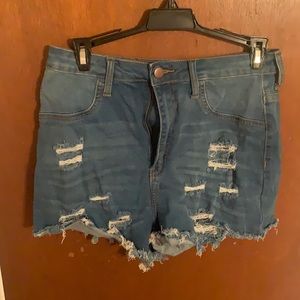 Distressed Blue Jean Shorts